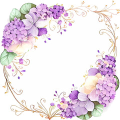 Cute watercolor frame with violet flowers Illustration Generative AI