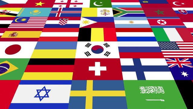Infinite loop of various country flags.