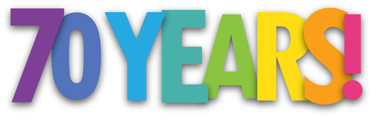70 YEARS! colorful typography banner on transparent background