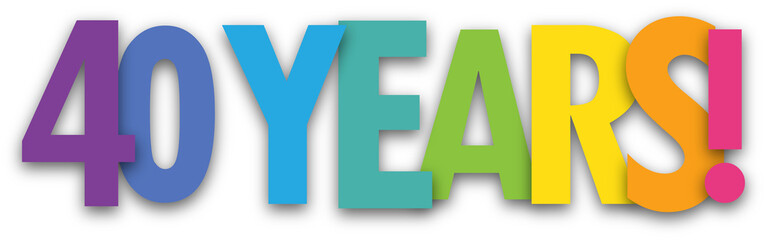 40 YEARS! colorful typography banner on transparent background