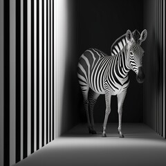 Zebra vor schwarz weißen Hintergrund, Generative AI 