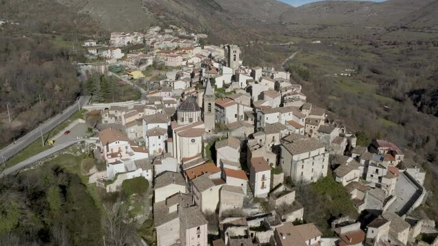 Cocullo, Italy skyline with drone video moving forward.