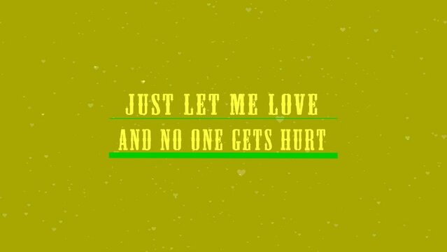 JUST LET ME LOVE animated sign text with flying hearts. Holiday Valentine sale concept. Funny slogan. Sale footage. Valentine day love. Transparent Alpha channel 3D animation