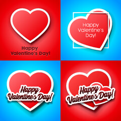 Double Red Heart Paper Sticker, Postcard, Greeting Card, Banner, With Shadow On Blue And Red Background Valentine's Day. Vector Illustration Postcard EPS10 - 560746504