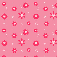 Seamless pattern with flowers and hearts, vector illustration