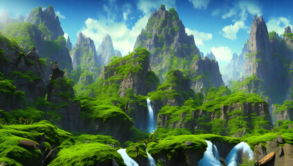 美しき山奥の秘境　ファンタジー　風景
