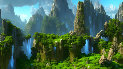 美しき山奥の秘境　ファンタジー　風景