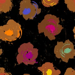 Schilderijen op glas floral seamless pattern background, with abstract flowers,  paint strokes and splashes © Kirsten Hinte