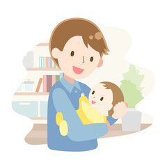赤ちゃんを抱っこしている父親のイラスト
