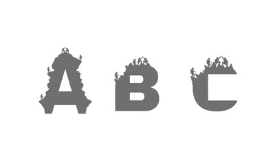 a,b,c,d,e,f,g,h,i,j,k,l,m,n,o,p,q,r,s,t,u,v,w,x,y,z, logo, hiker, trekking, vector, adventure, icon, outdoor, man, mountain, travel, silhouette, climber, typography, sport, text, active, graphic, back