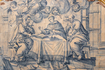 tile. Painting of a dinner of the holy people. concept of the Catholic Church