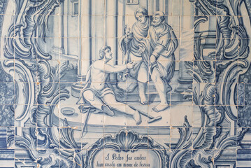 Painting of the lives of saints on tiles. concept of the Catholic Church. Church icons