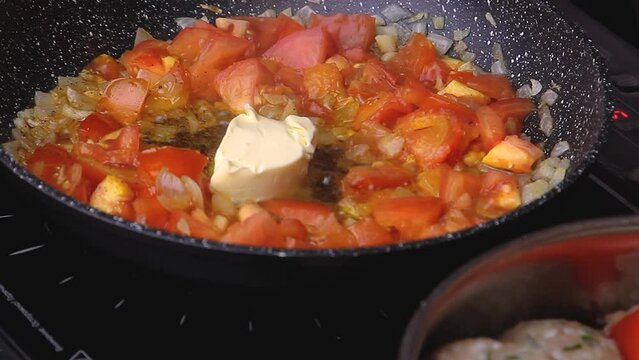 saut&eacute;ed diced tomatoes for the sauce