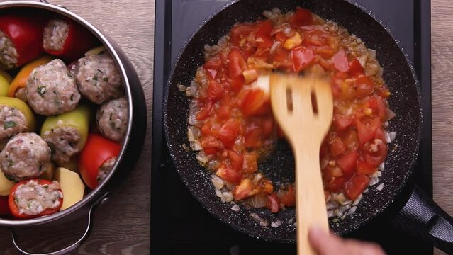 saut&eacute;ed diced tomatoes for the sauce