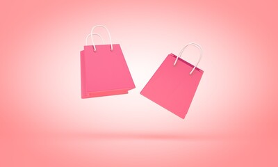 3d illustration with isolated colorful floating shopping bags, for background use