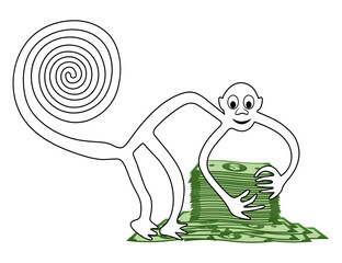 Monkey with a pile of money - a paraphrase of the famous geoglyph The Monkey from Nazca