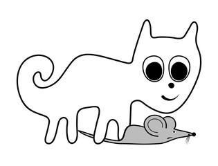 Cat and mouse - a paraphrase of the famous geoglyph The Cat from Nazca on transparent background