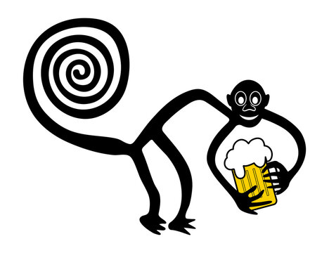 Monkey with pint of beer  - paraphrase of the famous geoglyph of the Monkey from Nazca