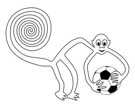 Monkey with the football ball in hands - paraphrase of the famous geoglyph of the Monkey from Nazca