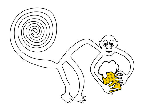 Monkey with pint of beer  - paraphrase of the famous geoglyph of the Monkey from Nazca on transparent background
