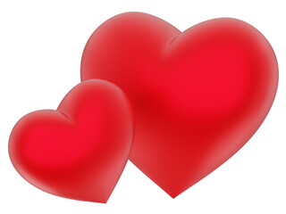 Two red hearts together. 3D rendering