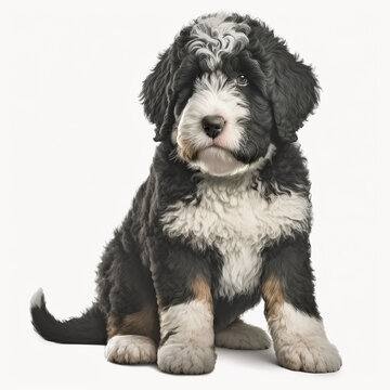 Bernedoodle full body image with white background ultra realistic



