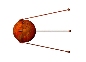 Cartoon 3d old sputnik. Rusty artificial Earth satellite isolated. png