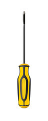 Professional realistic screwdriver with a plastic yellow handle. Hand metal tool isolated. Cruciform, slotted for repair and construction. png illustration. 