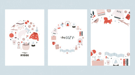 Set of cute composition with Hygge elements, icons in a modern flat style.