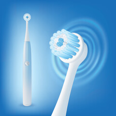 Realistic Detailed 3d Electric Toothbrush with Rotating Nozzle Set. Vector illustration of Appliance Routine Oral Hygiene