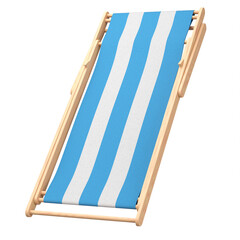 Blue striped beach chair for summer getaways isolated on white background.