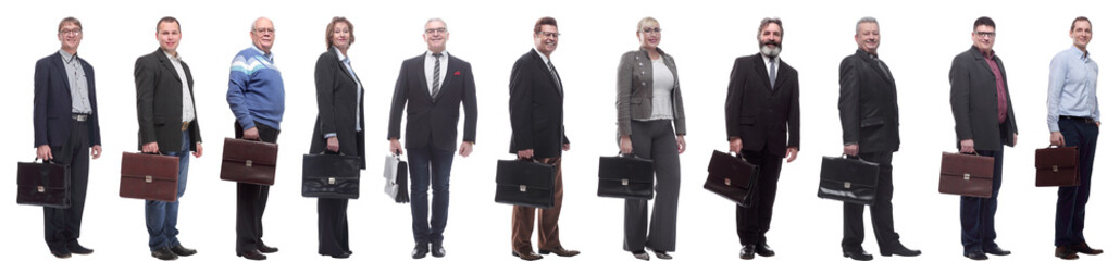 collage, group of businessmen with briefcase isolated