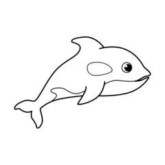 Draagtas Cute whale fish cartoon characters vector illustration. For kids coloring book. © deny