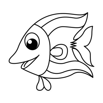 Cute corral fish cartoon characters vector illustration. For kids coloring book.