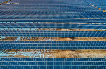Fototapeta premium Photovoltaic energy Aerial photo of solar panels