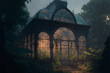 Beautiful Fantasy Glass Greenhouse Concept Art