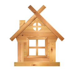 Art house to four-section window opening Wooden isolated. Wood texture planks and nail, craft art. Home made of boards, nailed. Rural craft. Png
