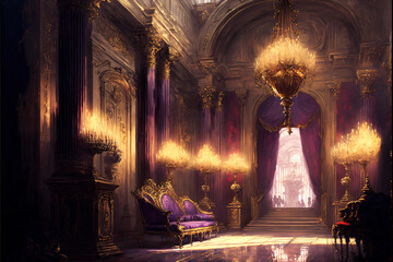 Fantasy Interior of a Lavish Palace Hallway Concept Art