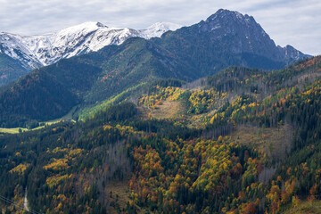 Fototapeta na wymiar Autumn view of the Tatra Mountains from Nosal.