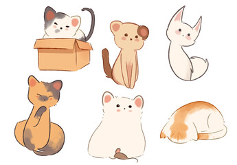 set of funny cartoon cats