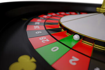 3D illustration for american roulette, casino games for fun, money and luck, dice, casino chips