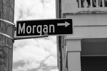 Morgan Street Sign in Monochrome on Algiers Point in New Orleans, Louisiana, USA