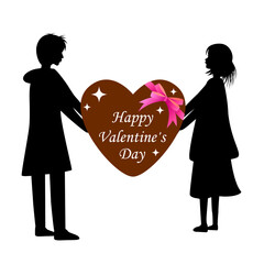 バレンタインデー。彼氏にチョコレートを渡す女性。