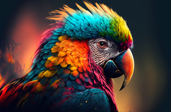 fantasy abstract portrait parrot with a colorful, generative ai