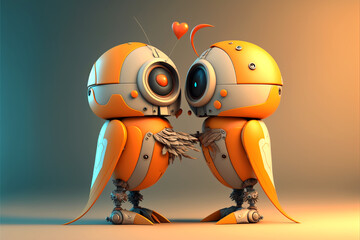 A couple of cute happy robots in love. Generative, AI