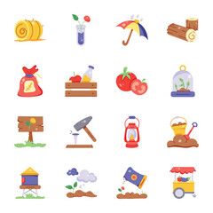 Bundle of Farming Objects Flat Icons 

