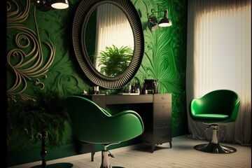 modern style hair salon in green