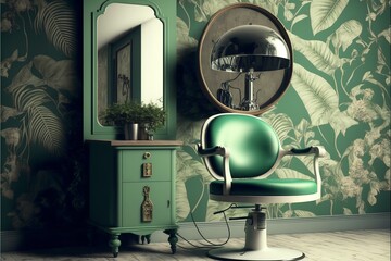 modern style hair salon in green