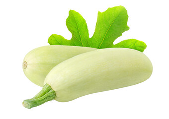 Two white courgettes with leaf cut out