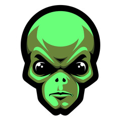 Alien head icon. Green humanoid. Ufo. Sport mascot. T-shirt print.